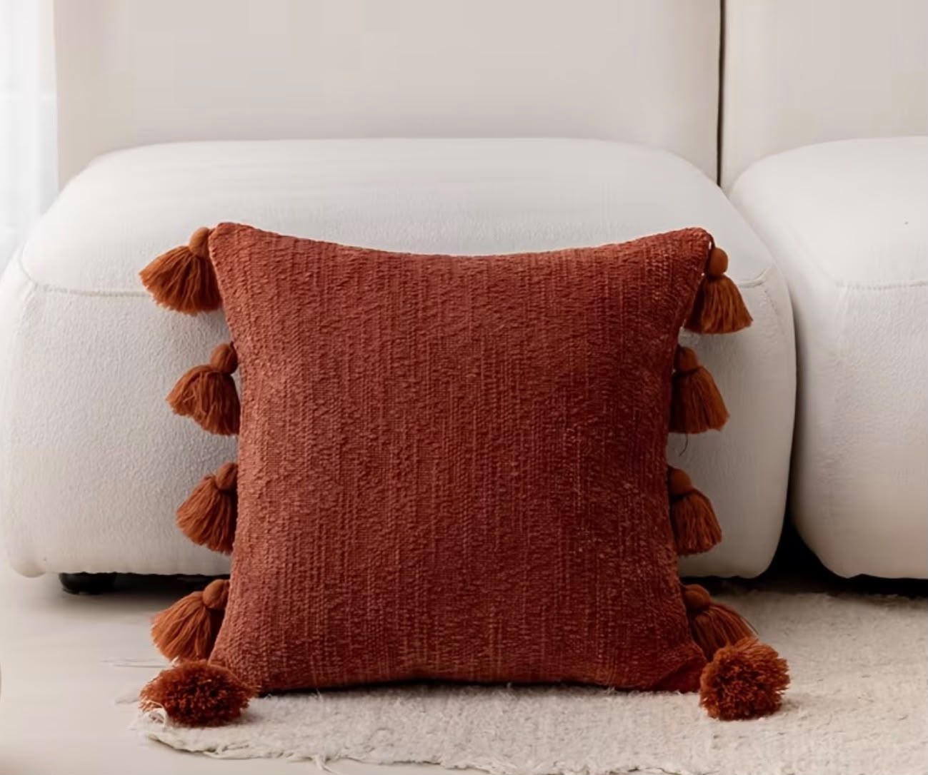 Chenile with Tasles Rust Cusion Cover