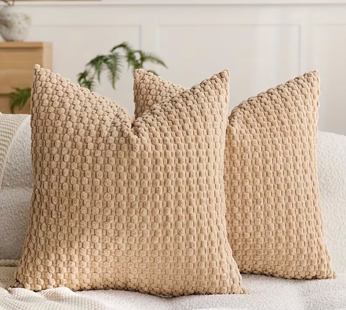 Plain Waffle Beige Cushion