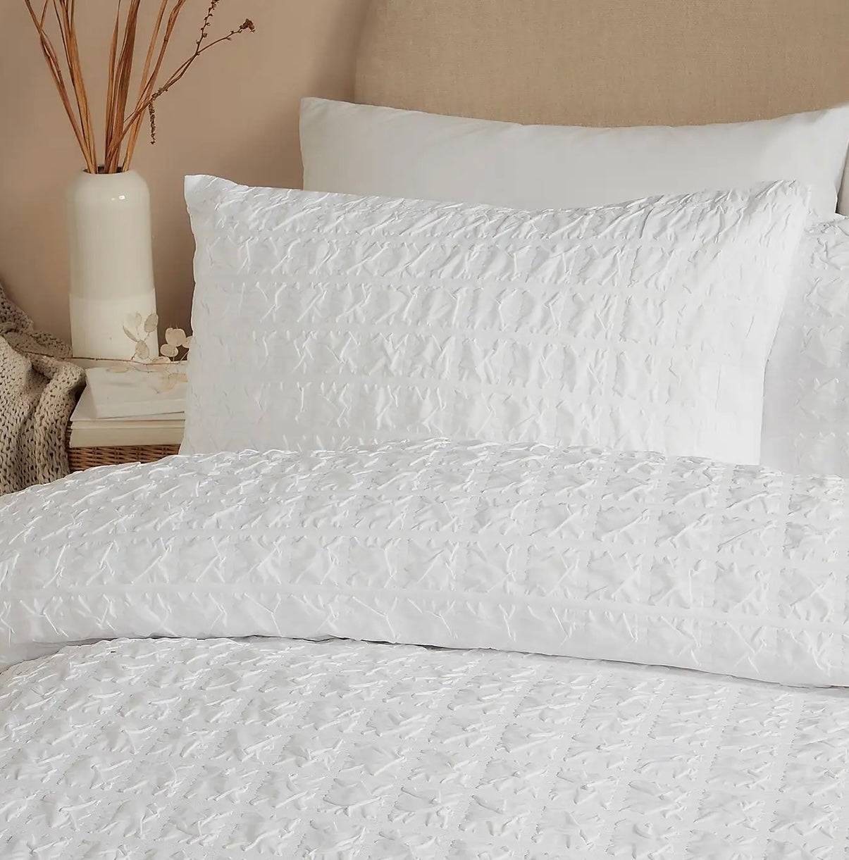 Seersucker White Duvet Set