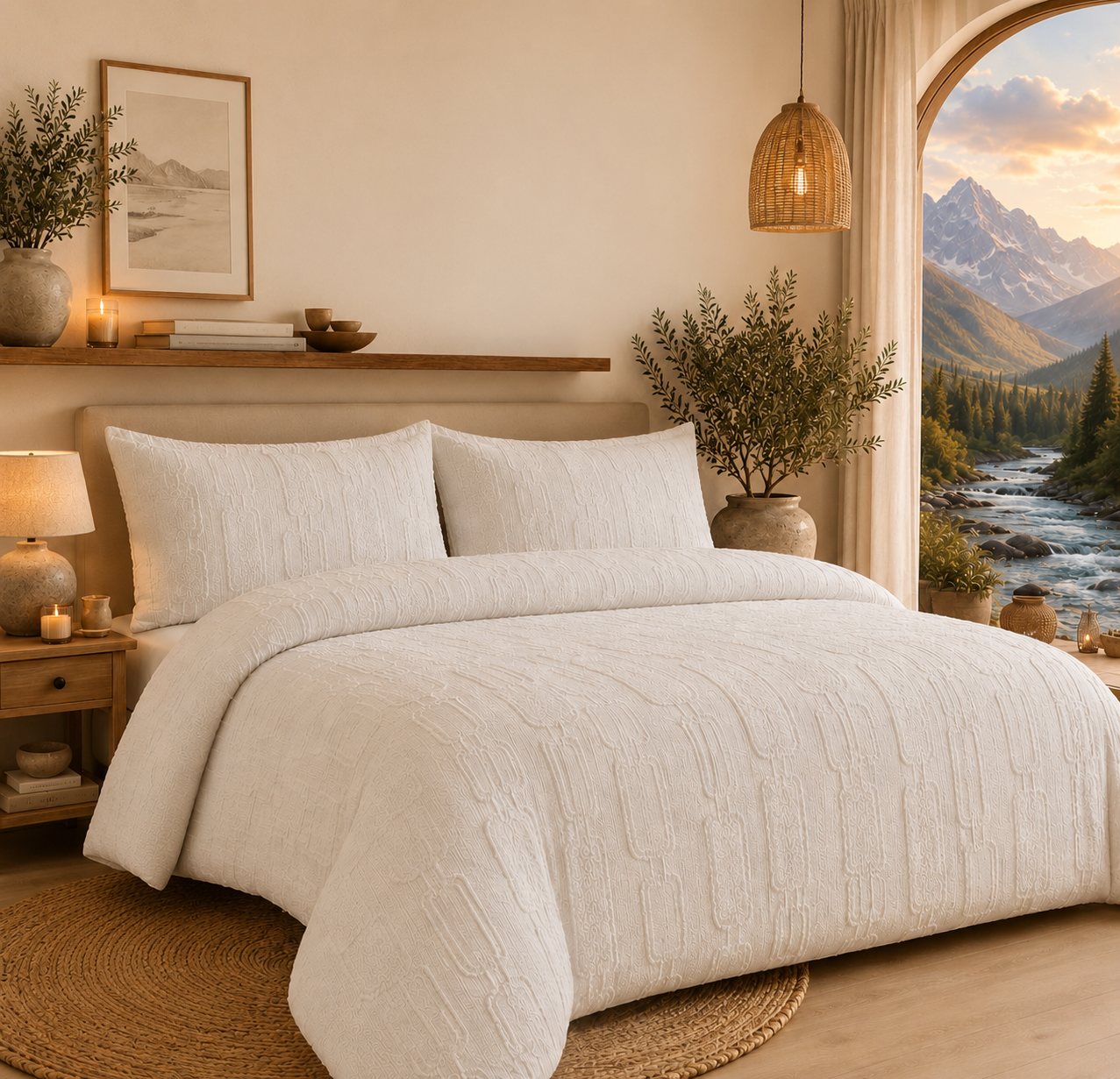 Premium Tufted White Duvet Set