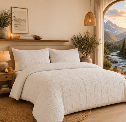 Premium Tufted White Duvet Set