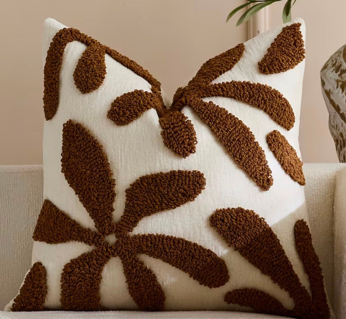 Brown Tufted Cushion Cover