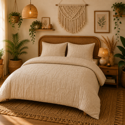 Tufted Neutral Beige Duvet Set