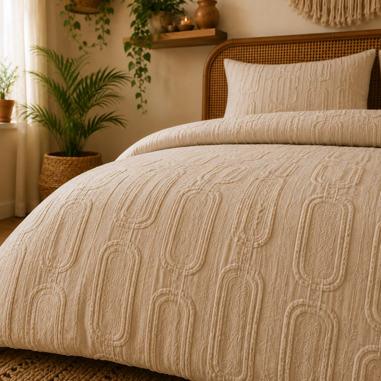 Tufted Neutral Beige Duvet Set