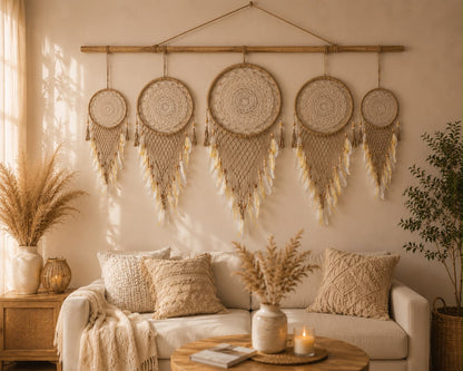 Boho Dreamcatcher Wall Hanging Set of 5