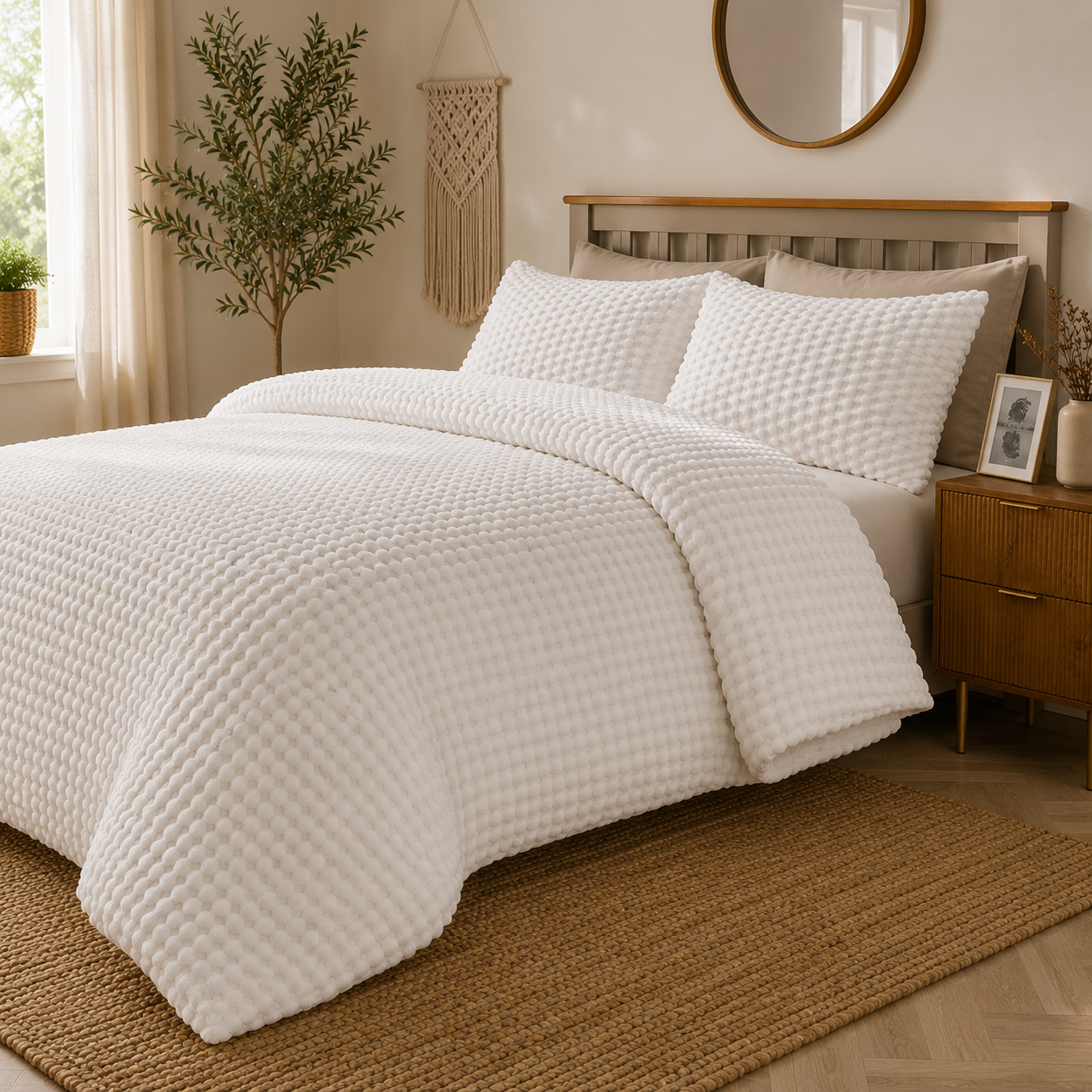 Waffle White Duvet Set