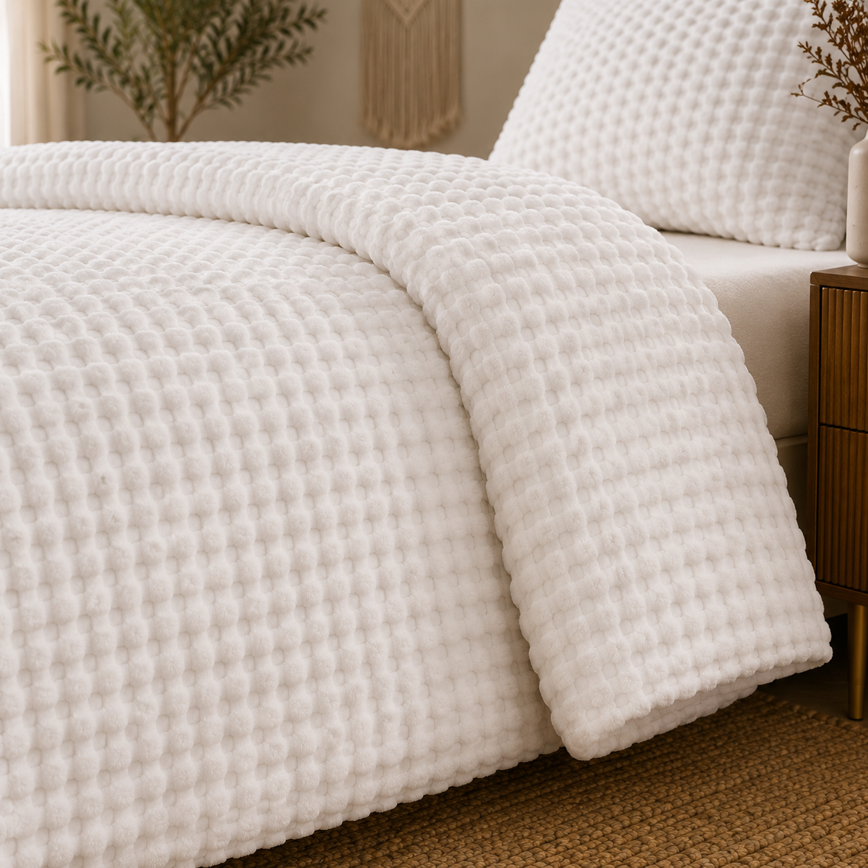 Waffle White Duvet Set