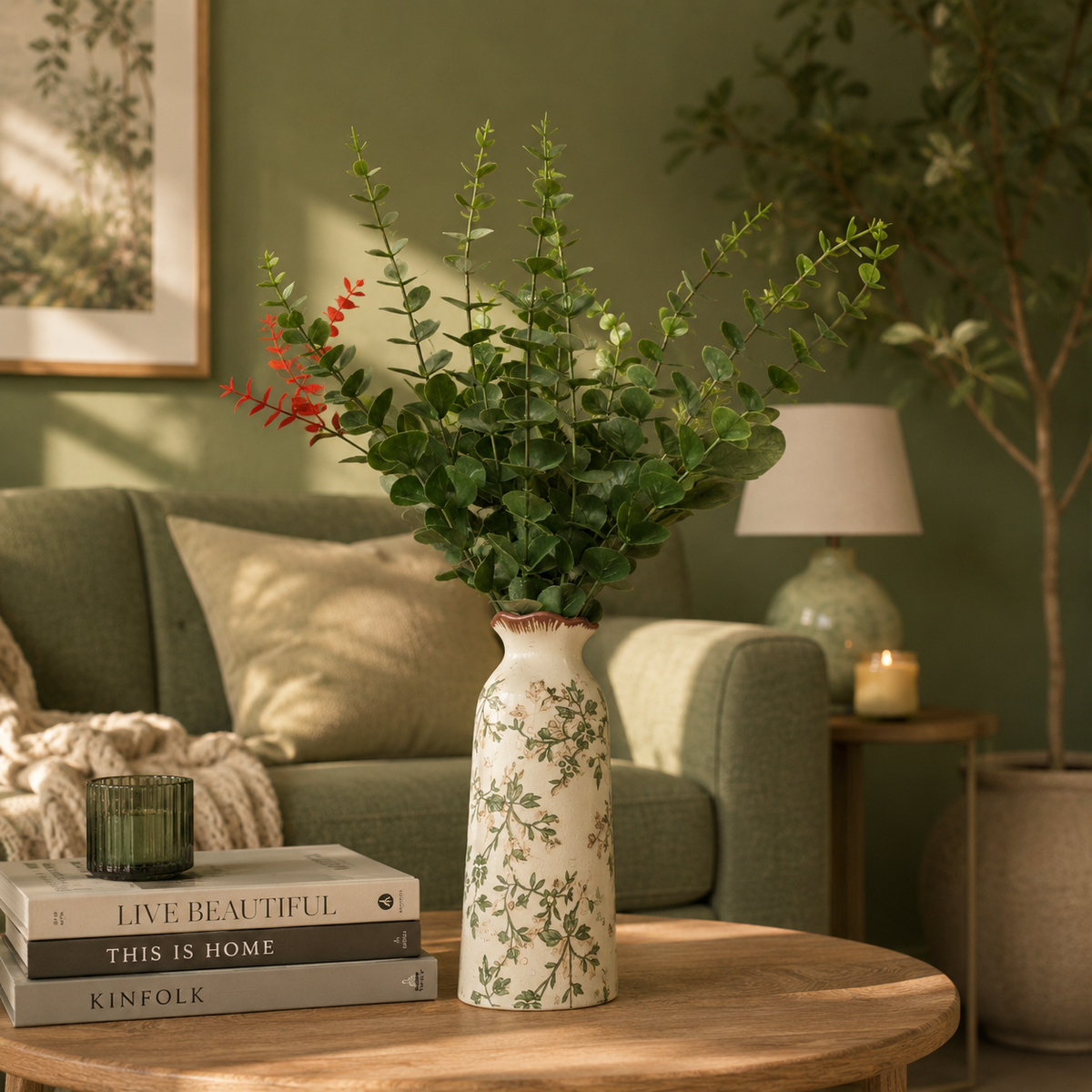 Botanical Ceramic Vase With Eucalyptus