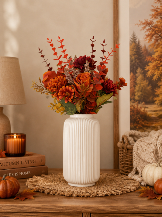 Autumn Flowers with White Tall Ceramic Vase