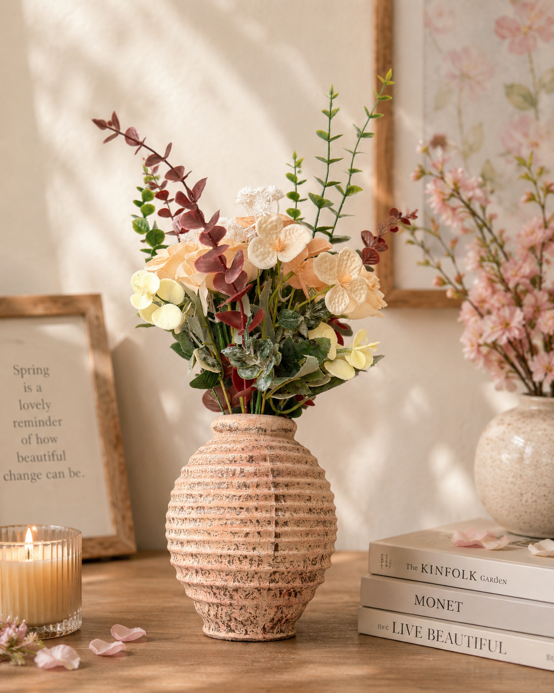 Rustic Vintage Vase with Flower and Eucalyptus Combination