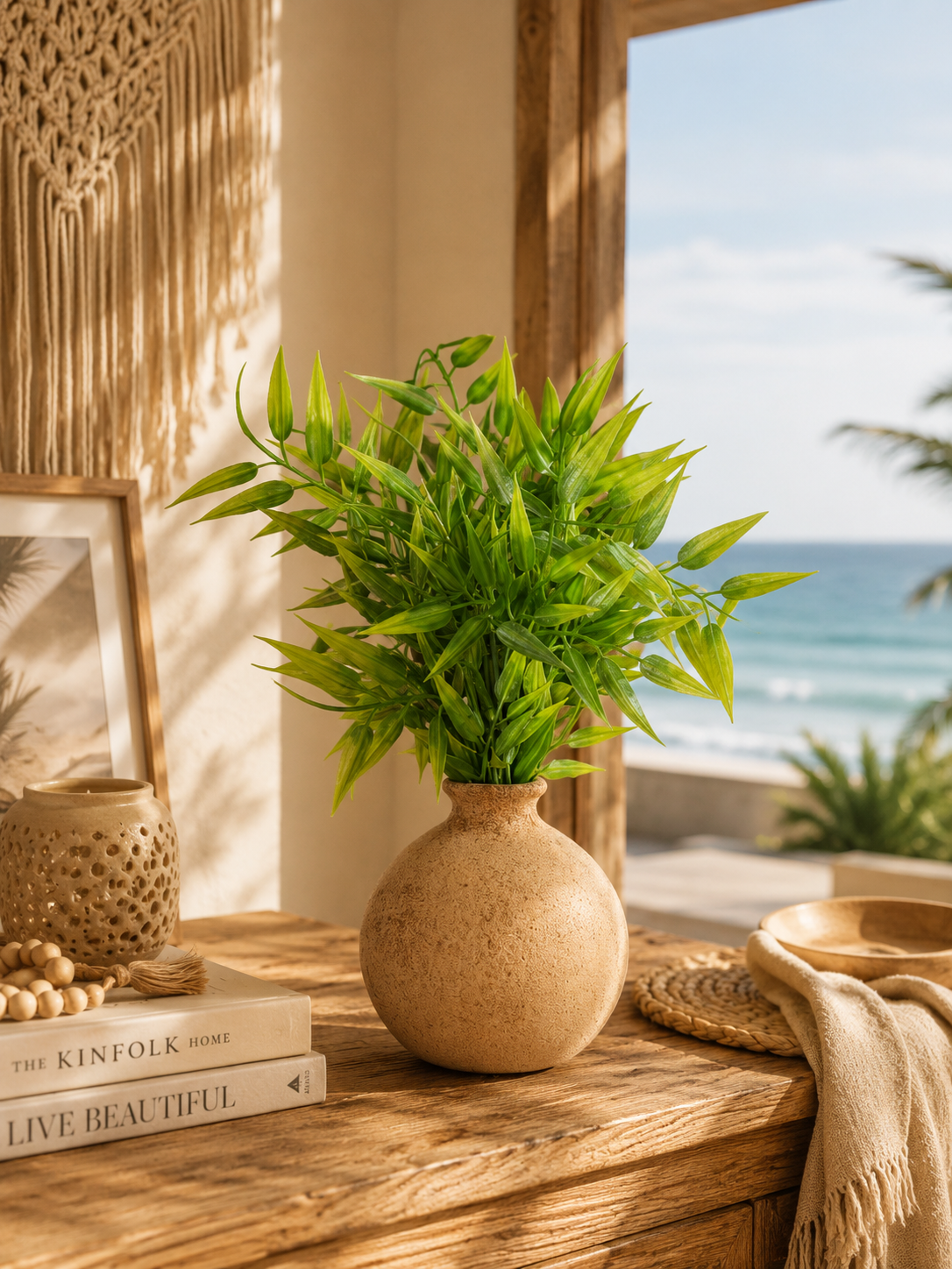 Small Beige Decorative Plant Round