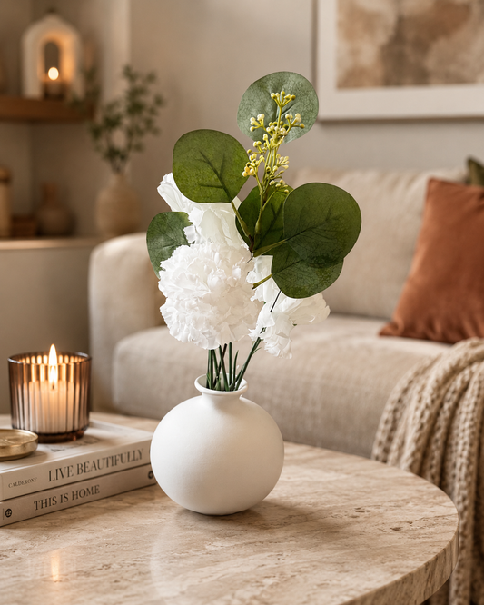 White Floral Arrangement with Ceramic Vase | Modern Home Décor
