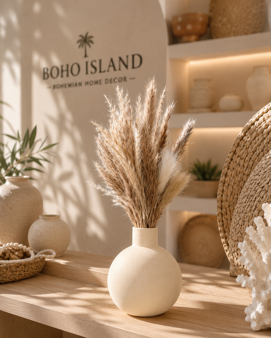 Neutral Pampas Mini Arrangement with Matte White Round Vase
