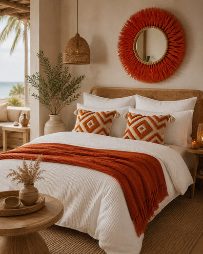 Orange Raffia Sunburst Mirror