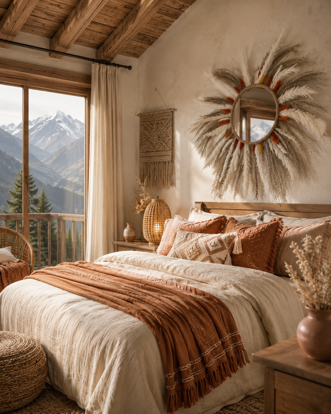 Pampas Grass Boho Mirror – Terracotta & Natural