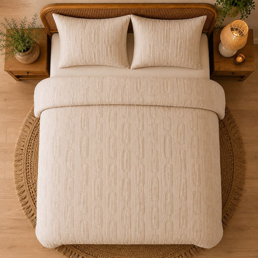 Tufted Neutral Beige Duvet Set