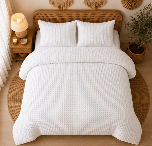 Waffle White Duvet Set