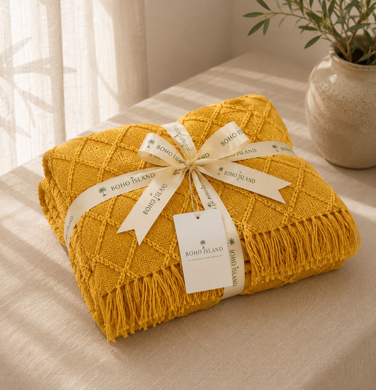Yellow Knitted Throw
