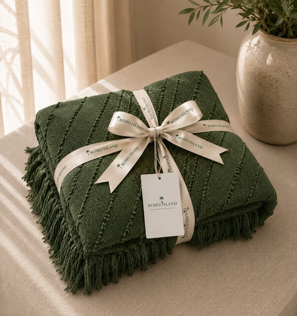 Green Boho Acrylic Throw