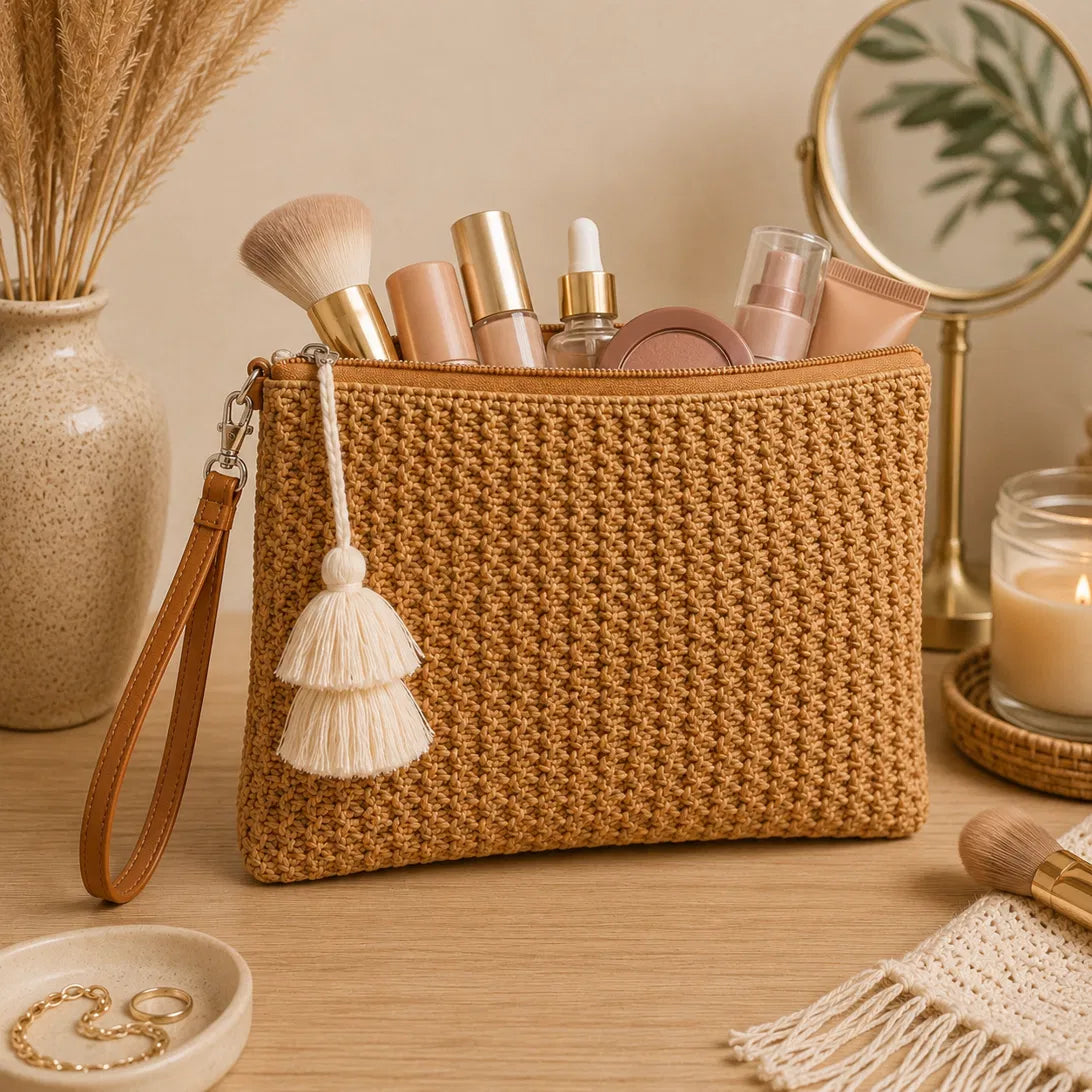 Woven Crochet Makeup Pouch – Wristlet Clutch