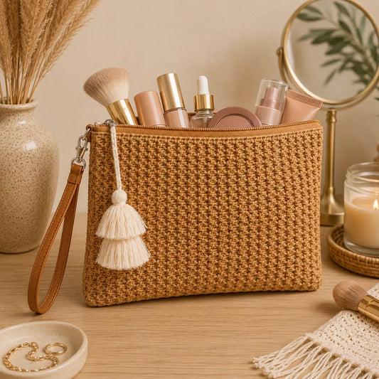 Woven Crochet Makeup Pouch – Wristlet Clutch