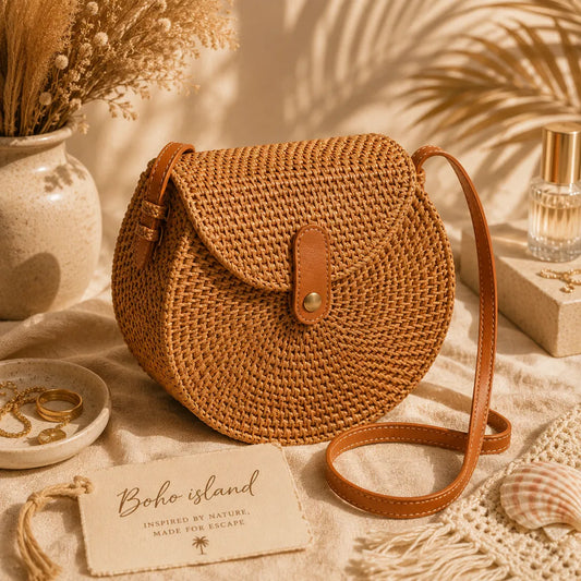 Boho Island Round Saddle Crossbody Bag