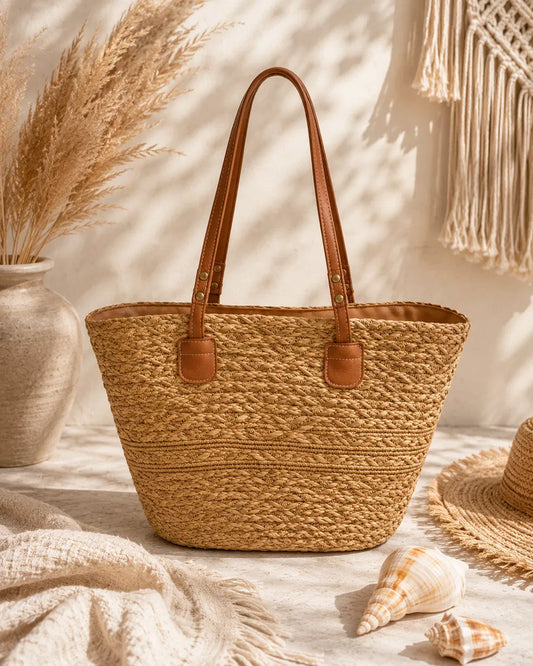 Boho Island Diamond Weave Straw Tote